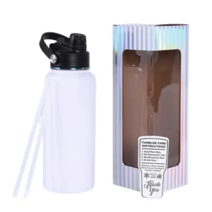 32 oz Hydro Bottle that is white and rainbow