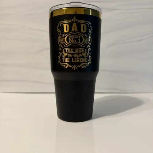Black and gold Dad Legend engraved 30 oz Traditional electroplated tumbler