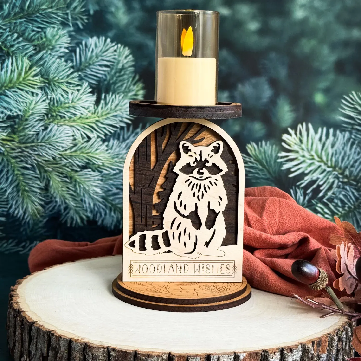 Raccoon Woodland Candle Holder