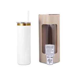 20 oz Skinny white and gold electroplate tumbler