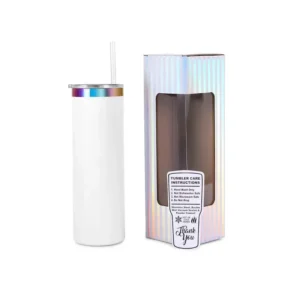 20 oz Skinny white and rainbow electroplate tumbler