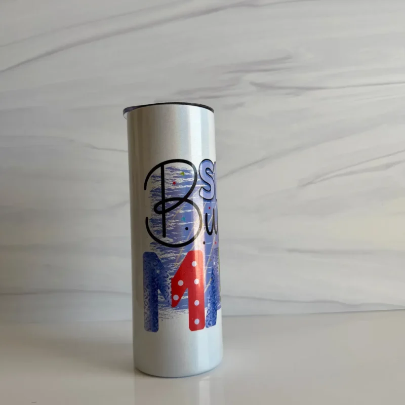 Close up view of Small Business Mama Tumbler print detail