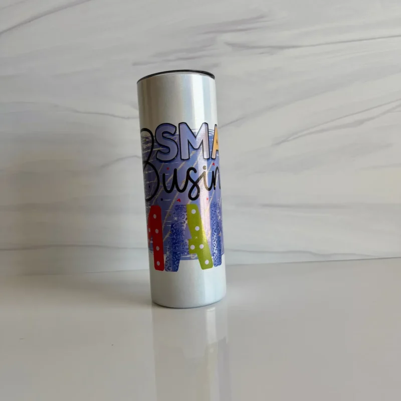 Small Business Mama Tumbler 20 oz skinny shimmer front view