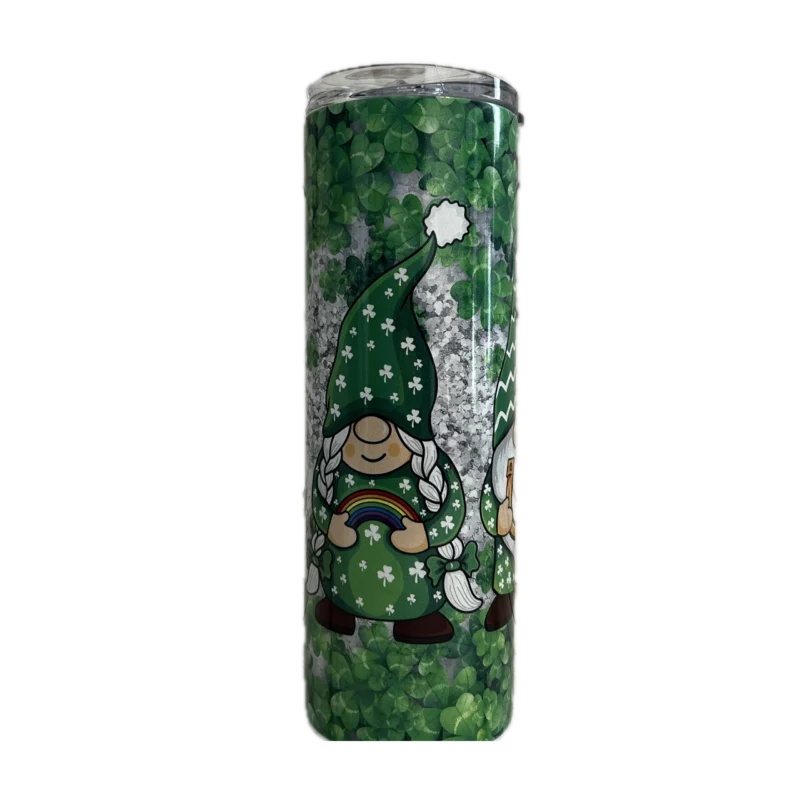 st patricks day gnome tumbler shimmer iridescent 20oz skinny cactus air designs